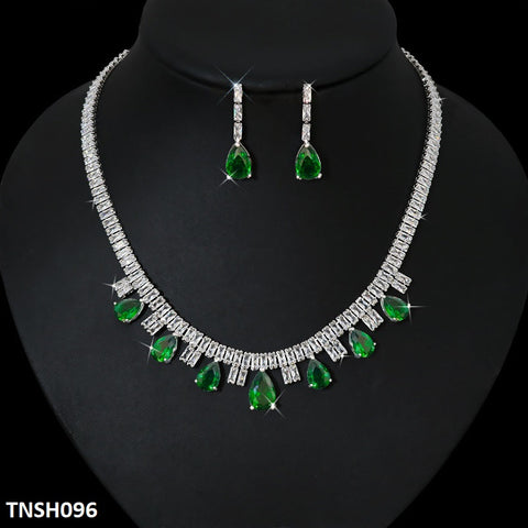 TNSH096 DNG Baguette Tear Necklace Set - TNSH