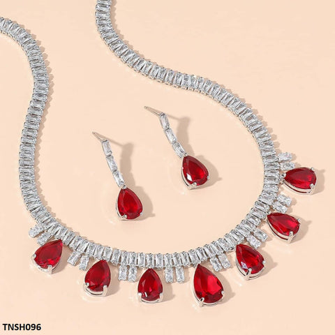TNSH096 DNG Baguette Tear Necklace Set - TNSH