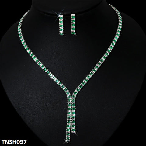 TNSH097 DNG Baguette Necklace Set - TNSH