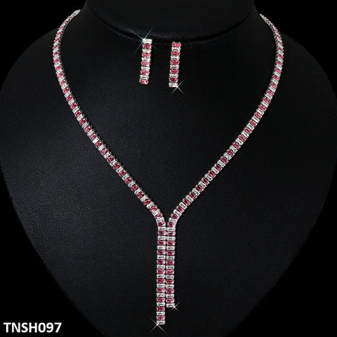TNSH097 DNG Baguette Necklace Set - TNSH
