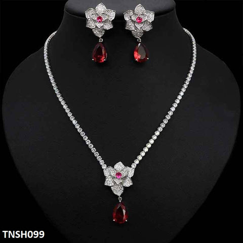 TNSH099 DNG Flower Tear Necklace Set - TNSH