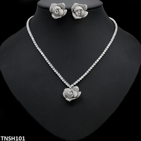 TNSH101 DNG Square Flower Necklace Set - TNSH