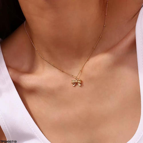 TPSH00719 DGF Stainless Steel Bow Drop Pendant With Chain - TPSH