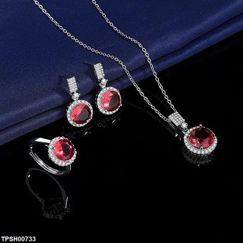 TPSH00733 JJF Round Crystal Pendent Set - TPSH