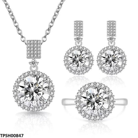 TPSH00847 BLX Round Stone Drop ZIRCON Pendant Set - TPSH