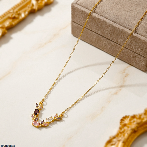TPSH00863 MSJ Tulip Leaf Multi Stone Pendant With Chain - TPSH