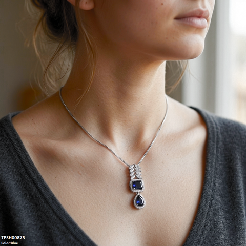 TPSH00875 MSJ Marquise/Square Tear Drop ZIRCON Pendant With Chain - TPSH