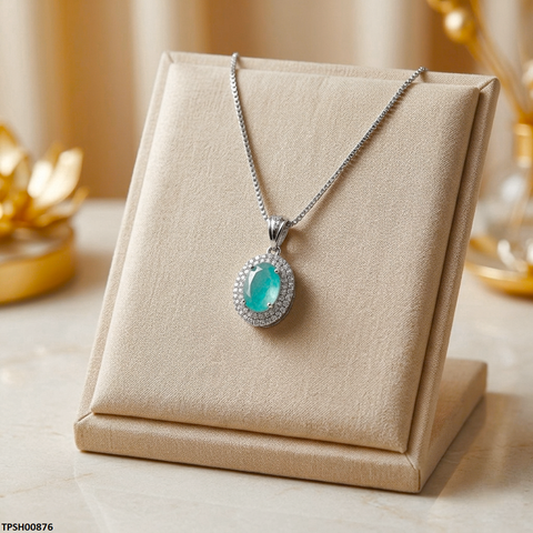 TPSH00876 MSJ Oval Stone ZIRCON Pendant With Chain - TPSH