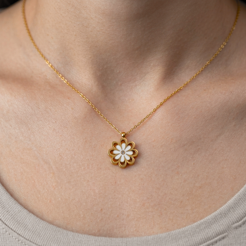 TPSH00911 MSJ Stainless Steel Double  Flower Pendant - TPSH