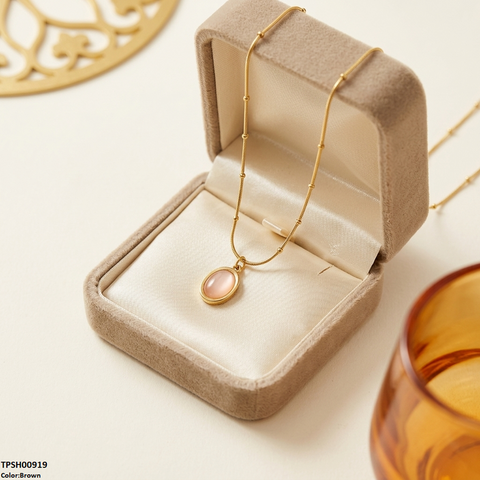 TPSH00919 MSJ Stainless Steel Oval Stone Pendant - TPSH
