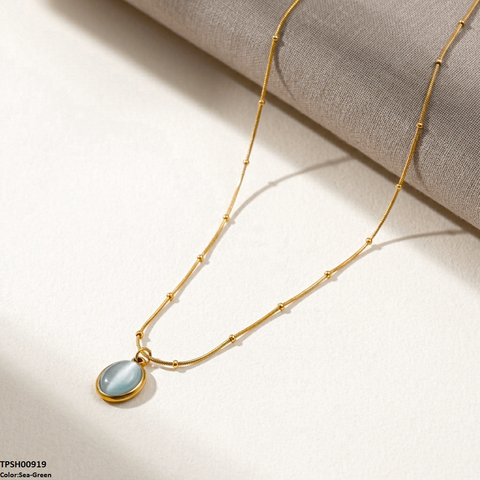 TPSH00919 MSJ Stainless Steel Oval Stone Pendant - TPSH