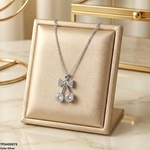 TPSH00973 TNR Stainless Steel Zircon Bow Pendant - TPSH