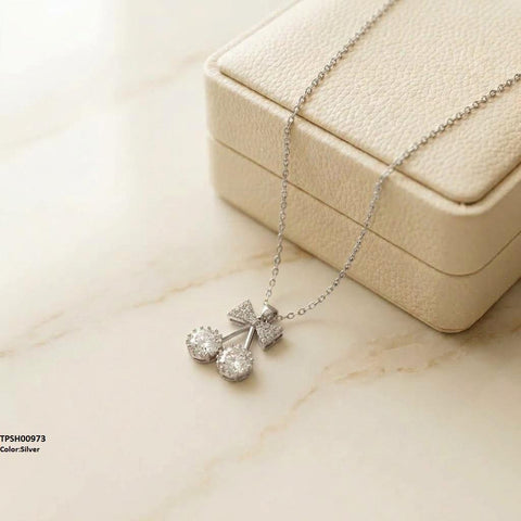 TPSH00973 TNR Stainless Steel Zircon Bow Pendant - TPSH