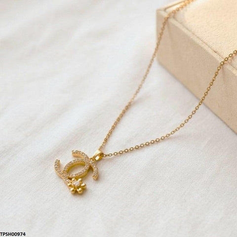 TPSH00974 TNR Stainless Steel Zircon Double C Pendant - TPSH