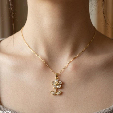 TPSH00980 TNR Stainless Steel Zircon Sun Flower Pendant - TPSH