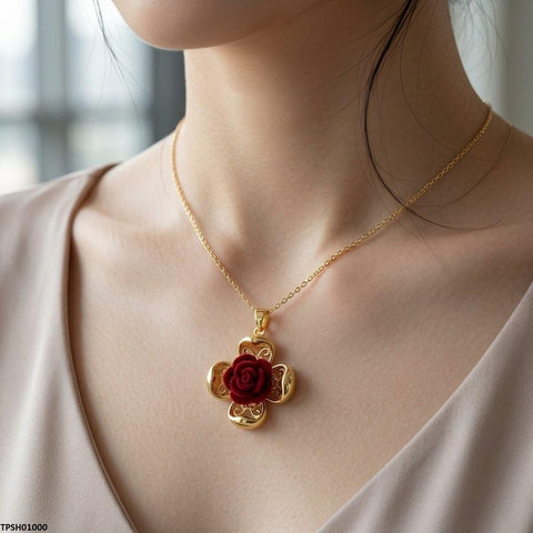 TPSH01000 TNR Stainless Steel Zircon Rose Pendant - TPSH