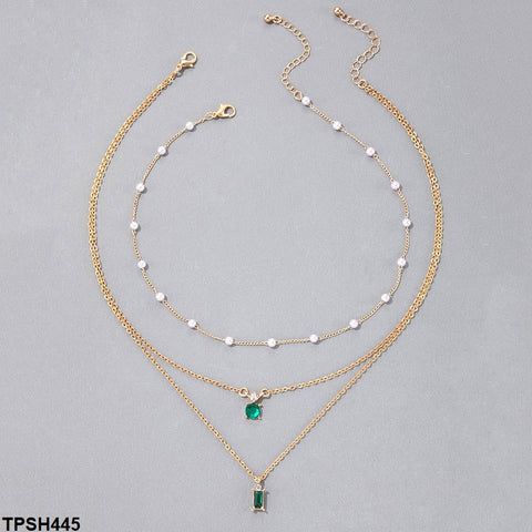 TPSH445 YYE Baguette/Round Pendent With Link Chains - CPSH