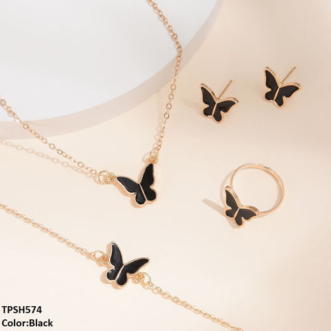 TPSH574 ZXS Painted Butterfly Pendant Set - CPSH