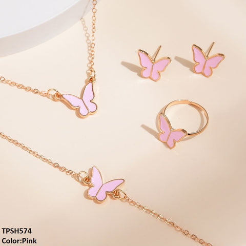 TPSH574 ZXS Painted Butterfly Pendant Set - CPSH