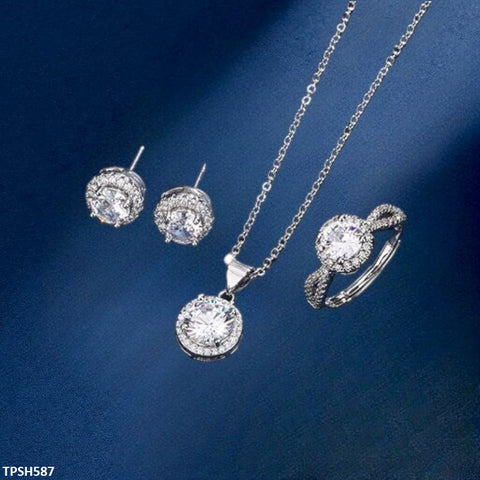 TPSH587 JJF Round Stone Pendent Set-TPSH