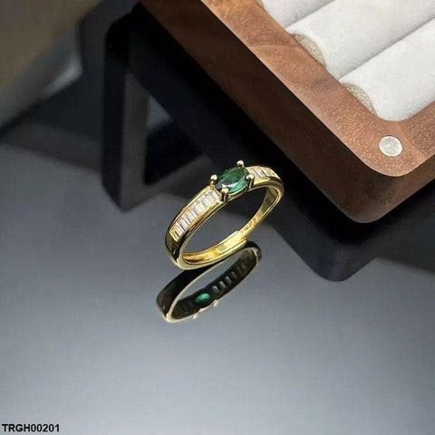 TRGH00201 SJS Oval Green Stone Ring Adjustable - TRGH