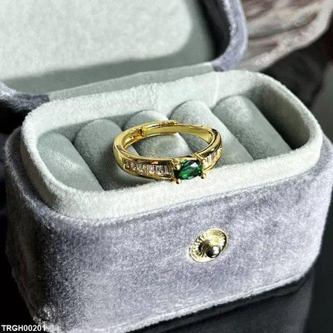 TRGH00201 SJS Oval Green Stone Ring Adjustable - TRGH