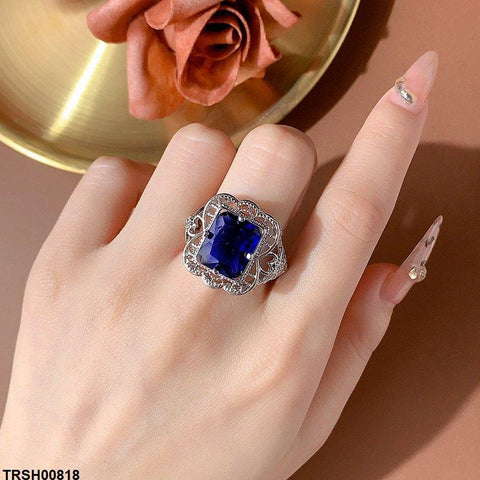 TRSH00818 KYC Round Blue Filigree Cocktail Ring - TRSH