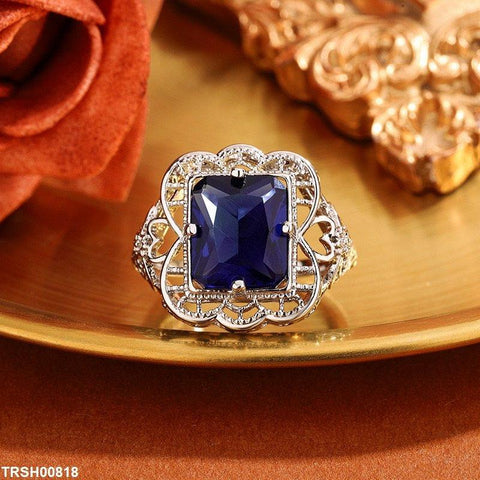 TRSH00818 KYC Round Blue Filigree Cocktail Ring - TRSH