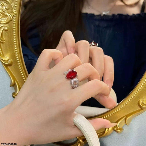 TRSH00848 CJD Tear Red Stone Ring Adjustable - TRSH