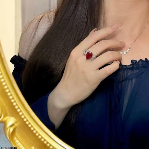 TRSH00848 CJD Tear Red Stone Ring Adjustable - TRSH