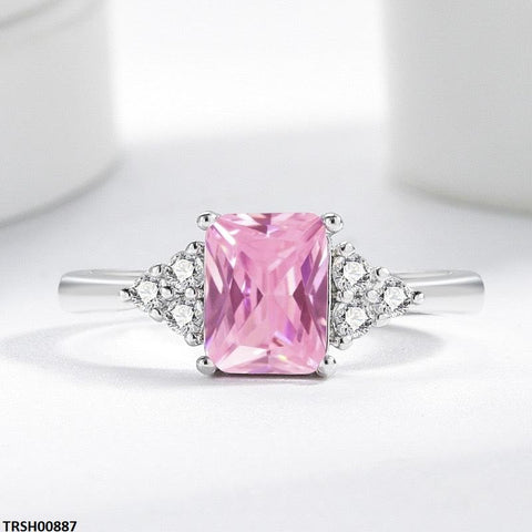 TRSH00887 BLX Rectangle Pink Stone Ring Adjustable - TRSH
