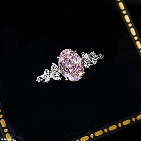 TRSH00894 KRL Oval Pink ZIRCON Stone Ring Adjustable -TRSH