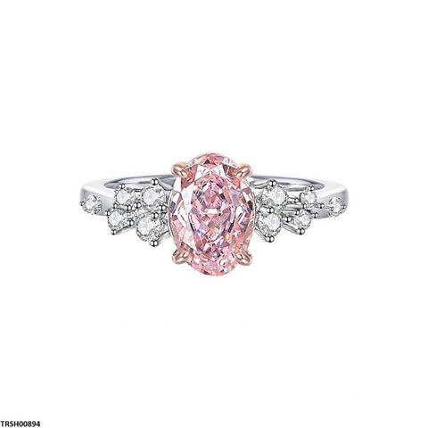 TRSH00894 KRL Oval Pink ZIRCON Stone Ring Adjustable -TRSH