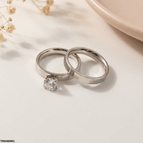 TRSH00901 MOX Stainless Steel Round Stone Couple Ring - TRSH