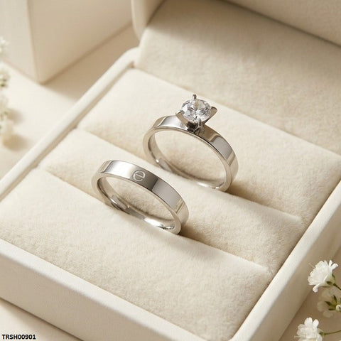 TRSH00901 MOX Stainless Steel Round Stone Couple Ring - TRSH