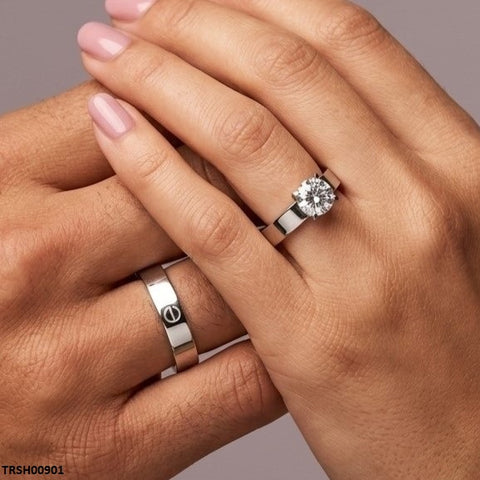 TRSH00901 MOX Stainless Steel Round Stone Couple Ring - TRSH