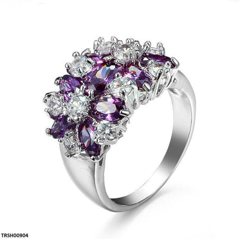 TRSH00904 YLE Sapphire Bloom Flower ZIRCON Stone Ring - TRSH