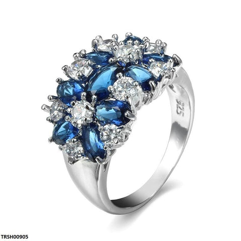 TRSH00905 YLE Sapphire Bloom Flower ZIRCON Stone Ring - TRSH