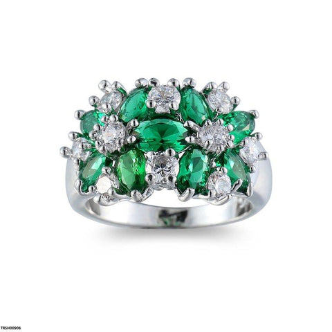 TRSH00906  YLE Sapphire Bloom Flower ZIRCON Stone Ring - TRSH