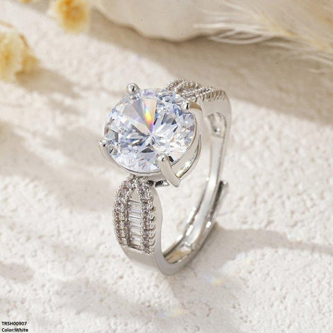 TRSH00907 YLE Round ZIRCON Stone Ring Adjustable - TRSH