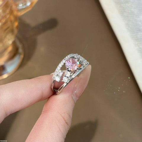 TRSH00919 CJD Round Pink Stone Ring Adjustable - TRSH