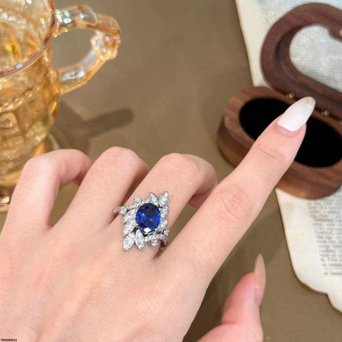 TRSH00922 CJD Oval Blue Stone Ring Adjustable - TRSH