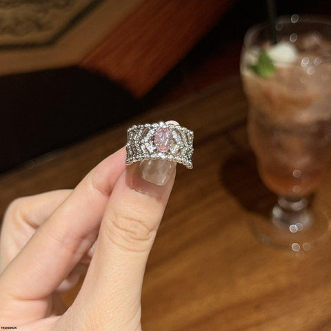 TRSH00924 CJD Oval Pink Stone Zircon Ring Adjustable - TRSH