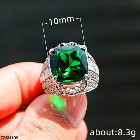 TRSH109 CSH Green Cushion Cathedral Ring - TRSH