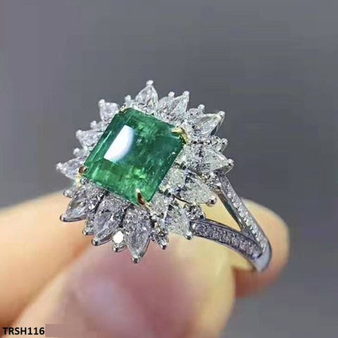 TRSH116 CSH Square Flower Green Ring - TRSH