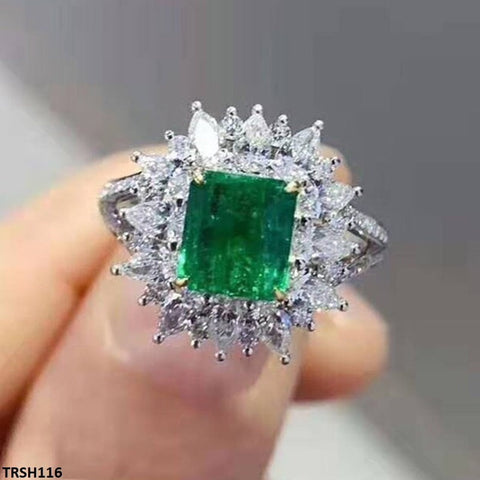 TRSH116 CSH Square Flower Green Ring - TRSH