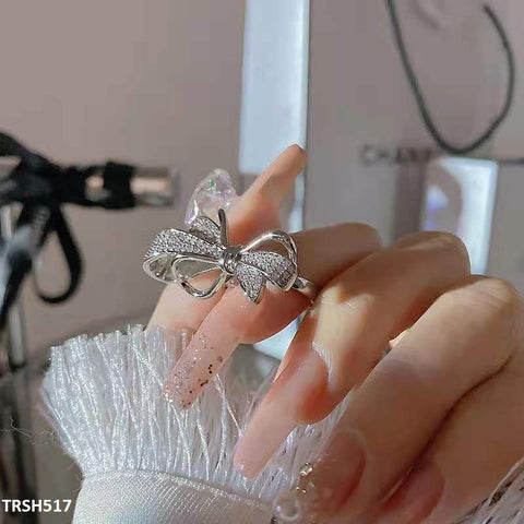 TRSH517 CJD Imp Bow Silver Ring Adjustable- TRSH