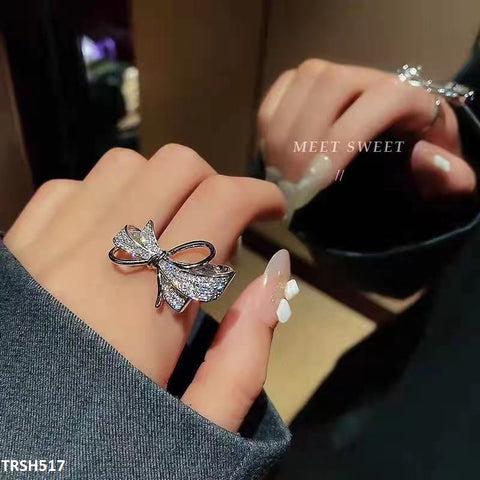 TRSH517 CJD Imp Bow Silver Ring Adjustable- TRSH