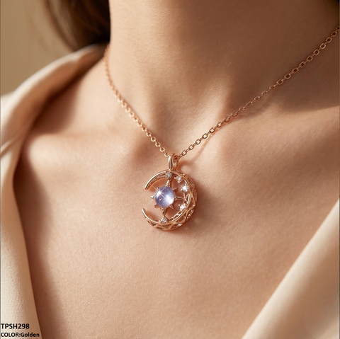 TPSH298 XST Moon/Aqua Curb Chain Pendant - CPSH