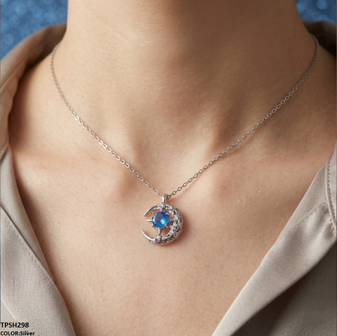 TPSH298 XST Moon/Aqua Curb Chain Pendant - CPSH